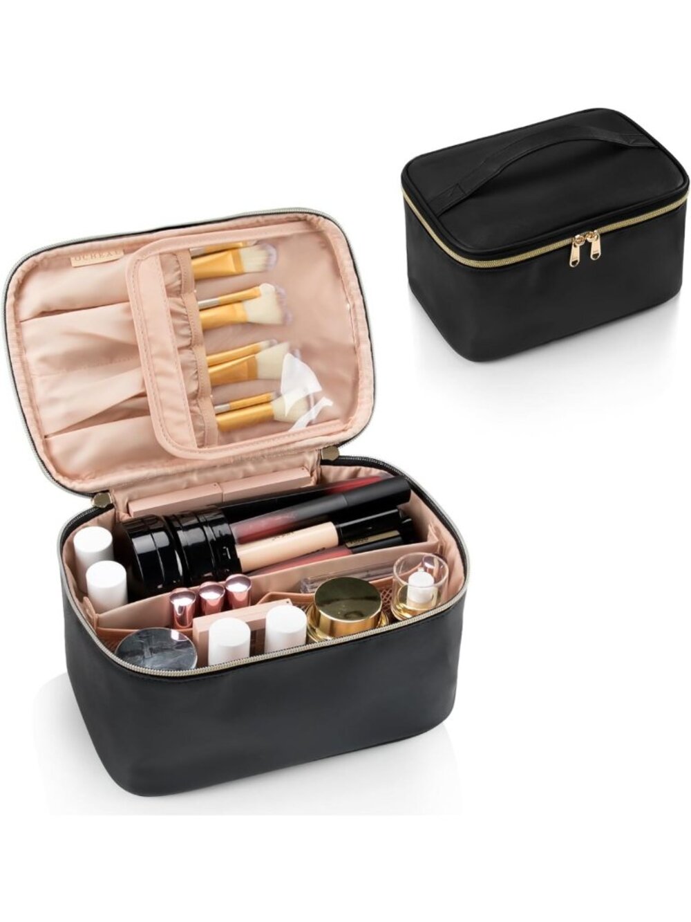 Portable Black Makeup Bag | Cosmetic Organizer & Toiletry Case for Travel